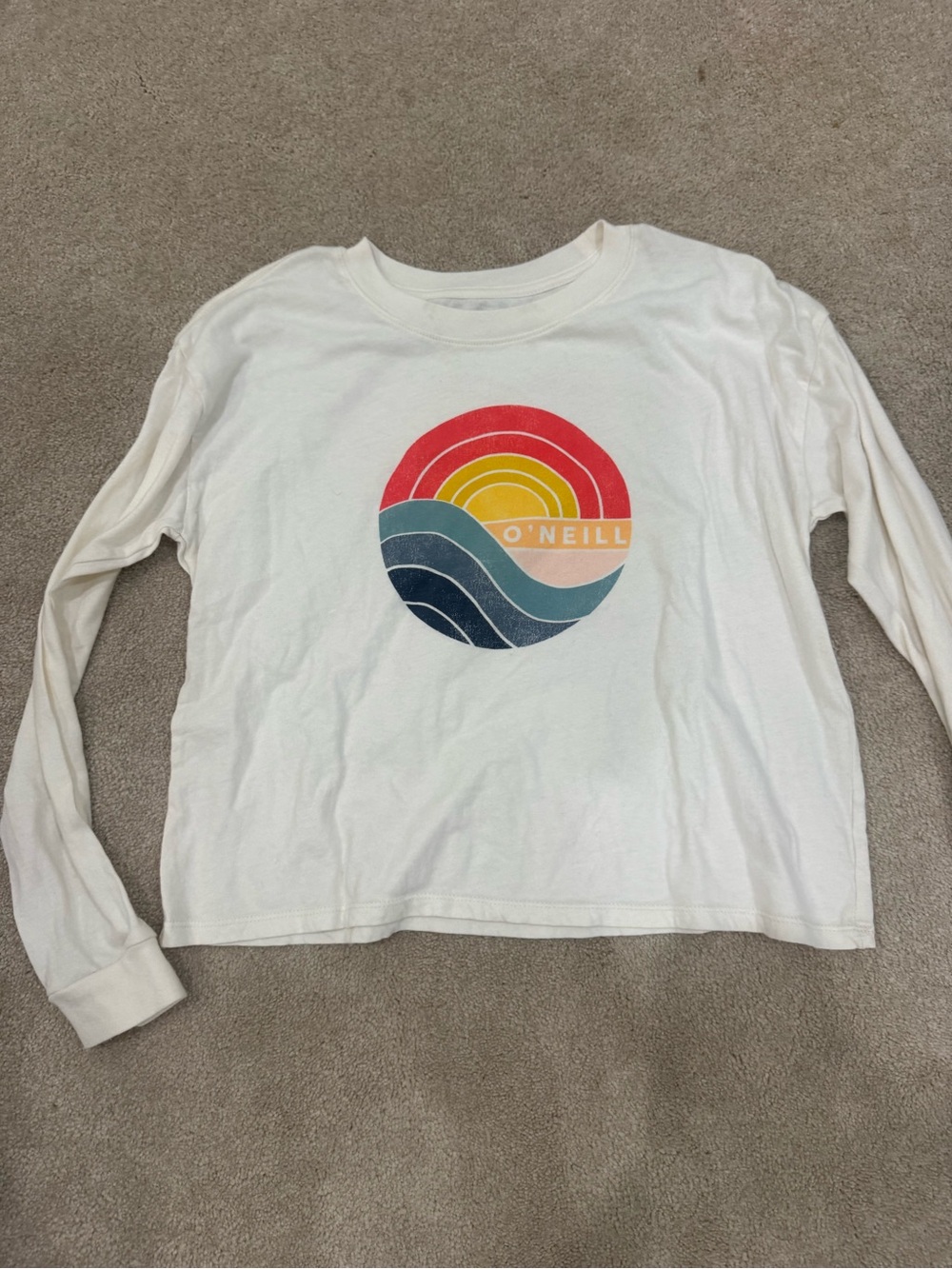 Girls O'Neill Cream Long-Sleeve Tee with Multicolor Sunset Wave Graphic, size L
